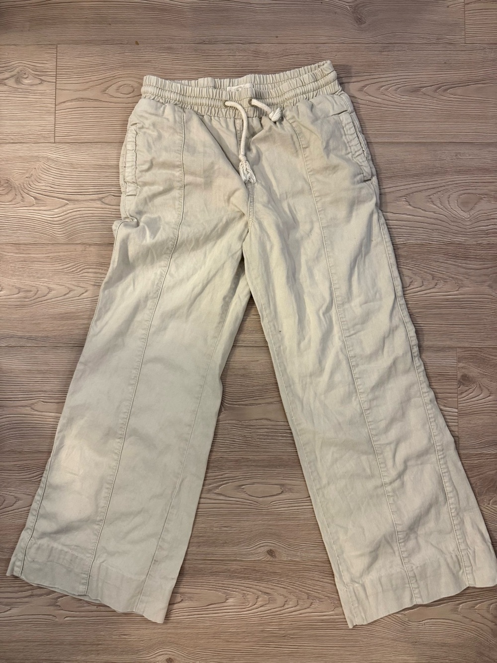 Free People Casual Drawstring Cotton Pants — Cream